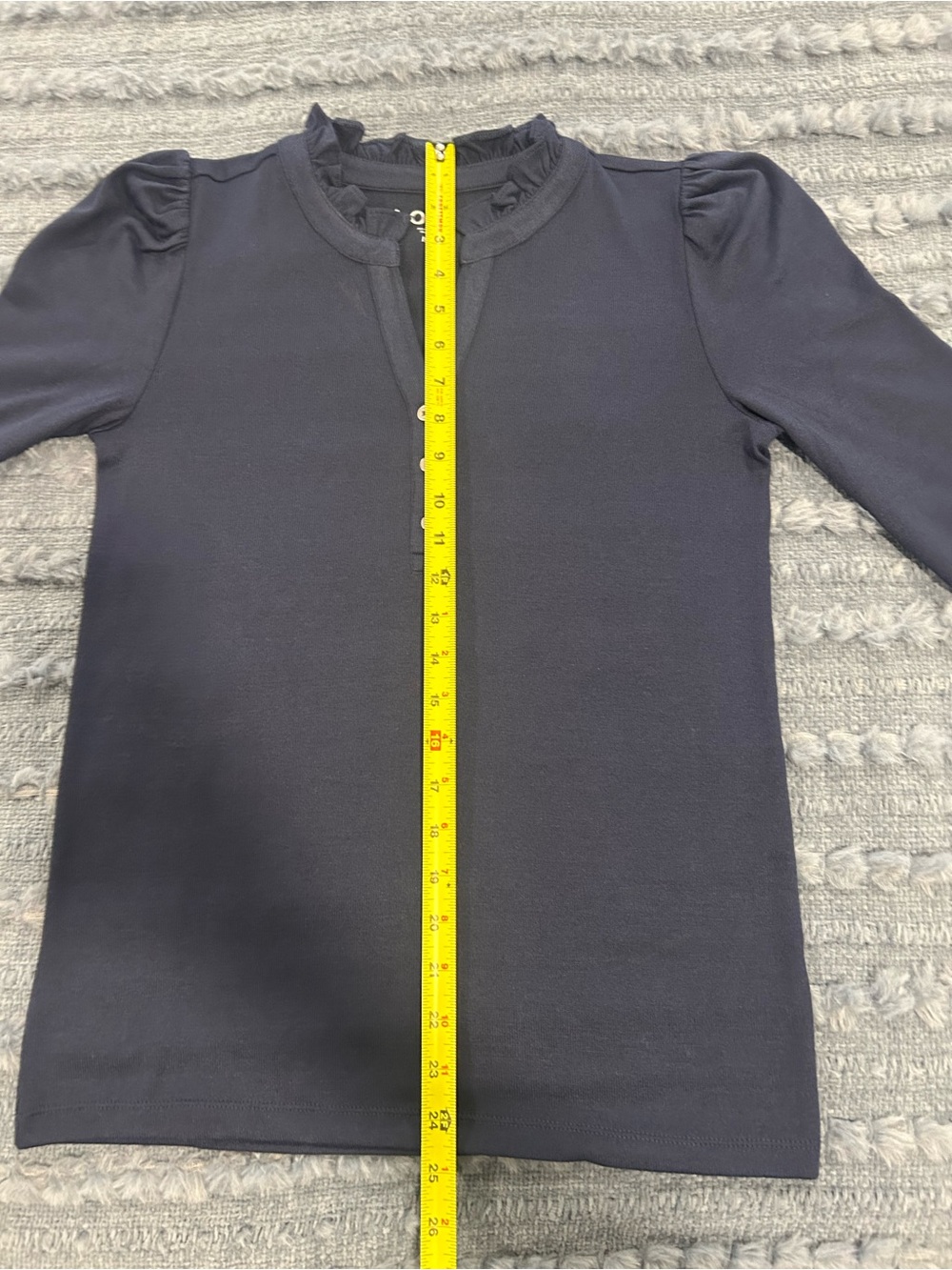 LOFT Navy Ruffle Collar Long Sleeve Henley - Picture 5 of 7
